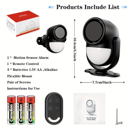 125dB Wireless Motion Sensor Alarm with Siren Light & Remote Control, Indoor Infrared Security Motion Detector for Home