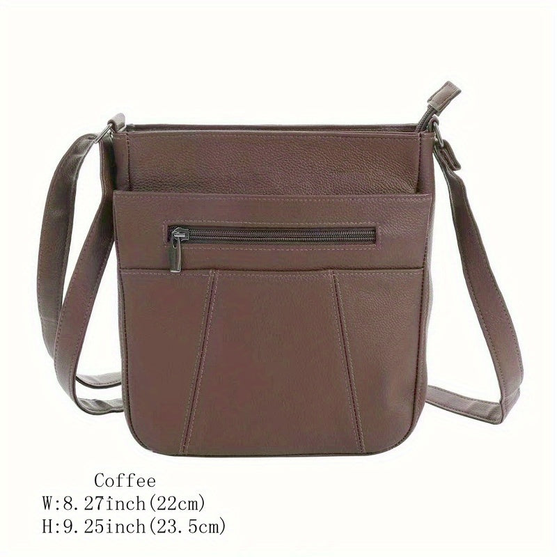 Genuine Leather Messenger Bag for Men Women Anti-Theft Zipper Multi-Pocket Shoulder Crossbody Bag Laptop Organizer Spacious Handbag Purse for Work School Travel Daily Commute 8 Colors