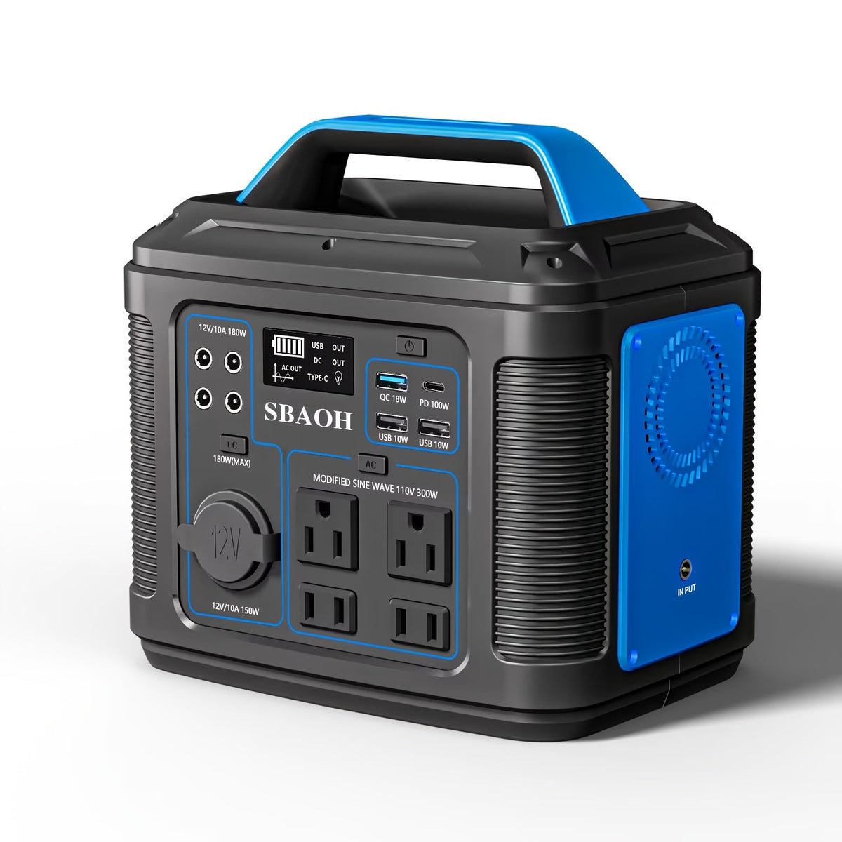 Backup Power Supply 300W 296Wh Portable Power Station Quick Charge AC Outlet DC USB LED Flashlight Lithium Battery for Home Camping Travel Blackout