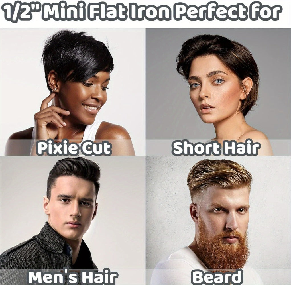 2-in-1 Ceramic Flat Iron Hair Straightener Curling Iron Adjustable Temperature Portable Mini Styling Tool for Short Hair Beard Women Men Travel Daily Use Gift Black