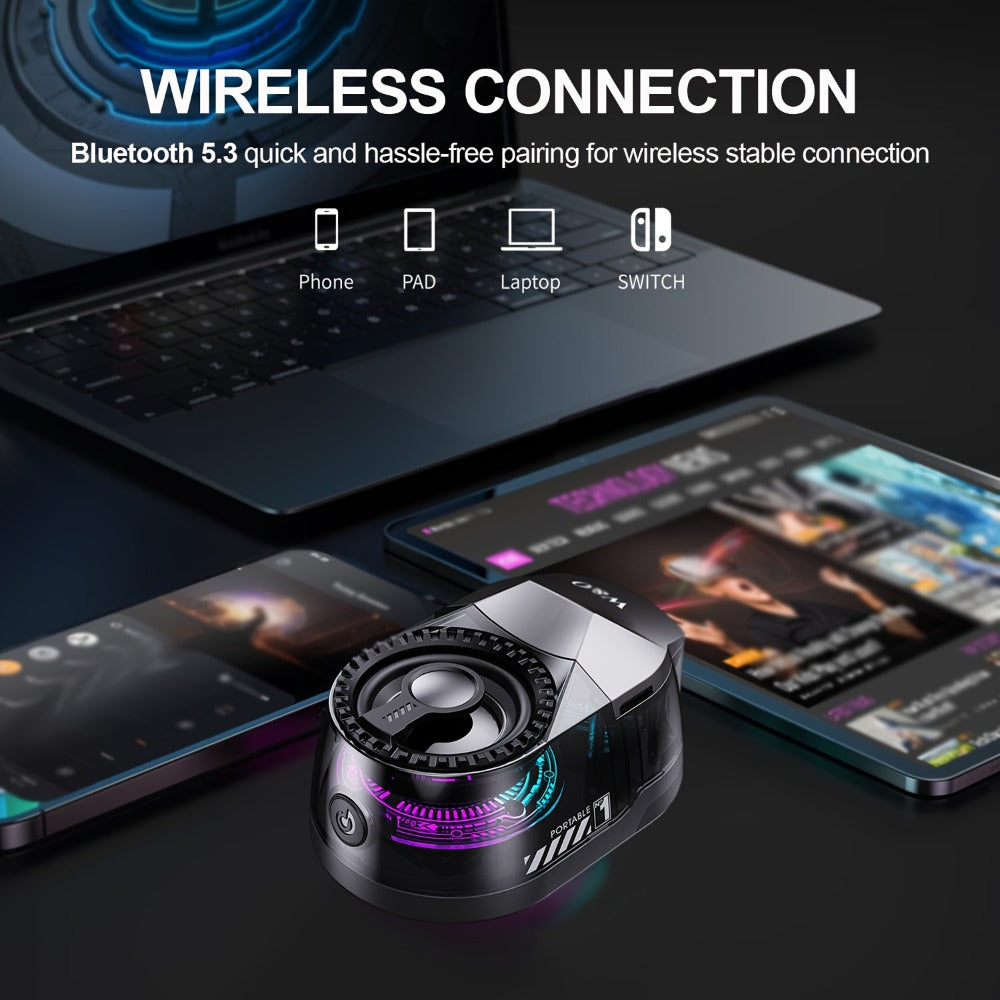 5-in-1 Wireless Bluetooth Speaker with Phone Holder & Earbuds, HD Stereo Sound, Colorful Ambient RGB Light, Universal Tablet & Phone Stand, Wireless Earbuds Included, Ideal for Work Travel Home Office