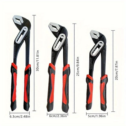 Water Pump Pliers Adjustable Heavy Duty Wrench 8" 10" 12" – Large Opening Quick Adjust, Multi-Grip Channel Lock Tool for Pipeline, Plumbing, Bathroom & Car Maintenance