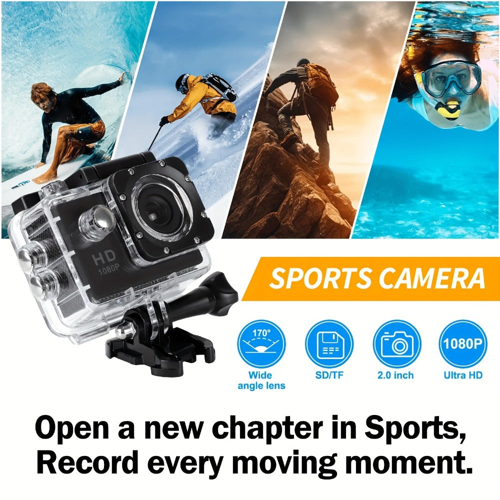 1080P 30fps-Labeled Action Camera with 170-Degree Lens, 2-Inch LCD, 900mAh Battery and Mounting Accessories