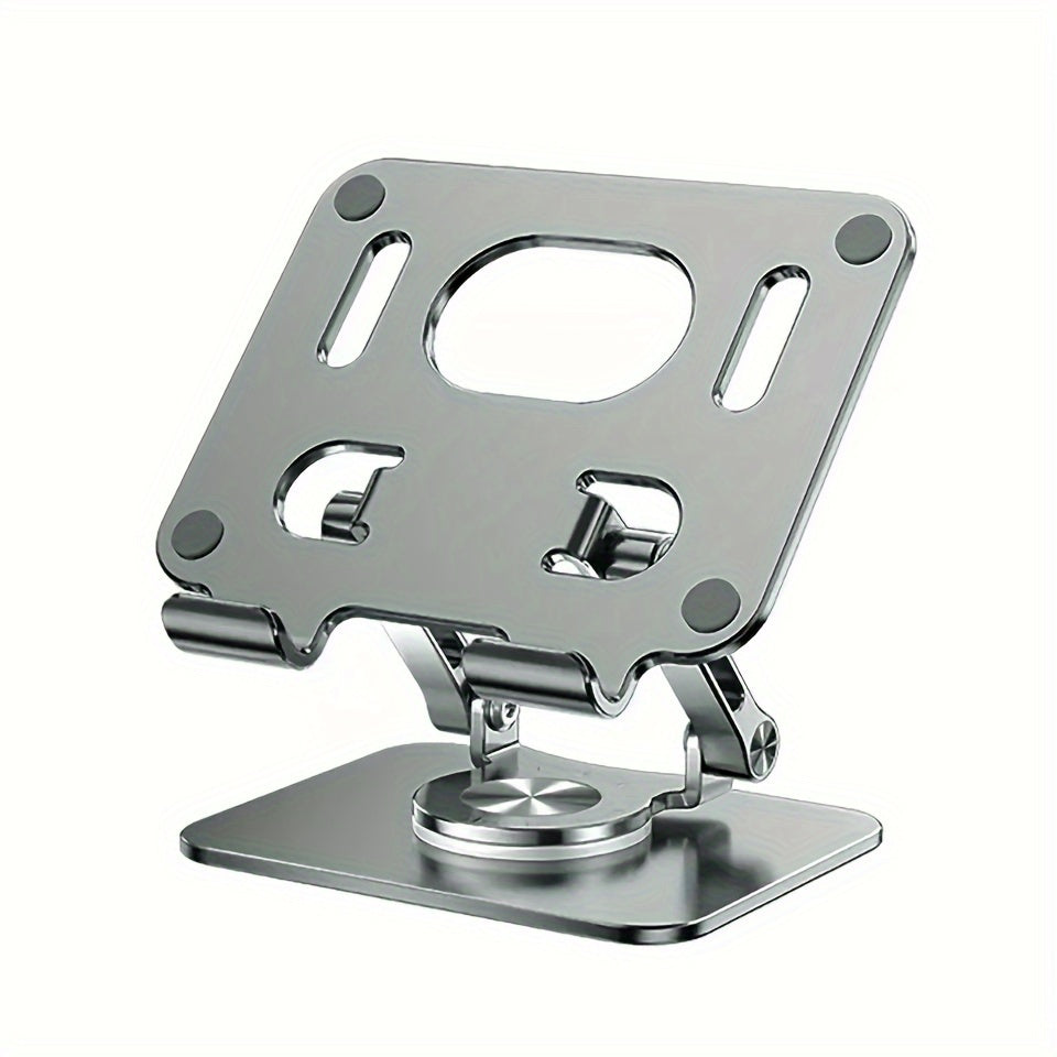Black or Silver Rotating Tablet Stand with Foldable Desktop Base, Adjustable Tilt and Portrait or Landscape Viewing