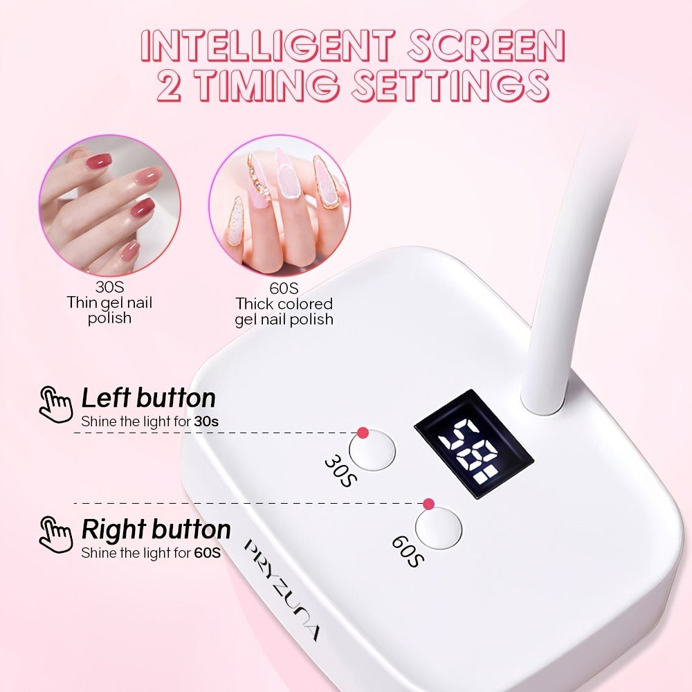Gooseneck Stand LED Nail Lamp with Nine Dual-Light Beads, LCD Base, Two Timers and Type-C Charging