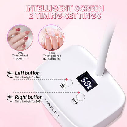 Gooseneck Stand LED Nail Lamp with Nine Dual-Light Beads, LCD Base, Two Timers and Type-C Charging