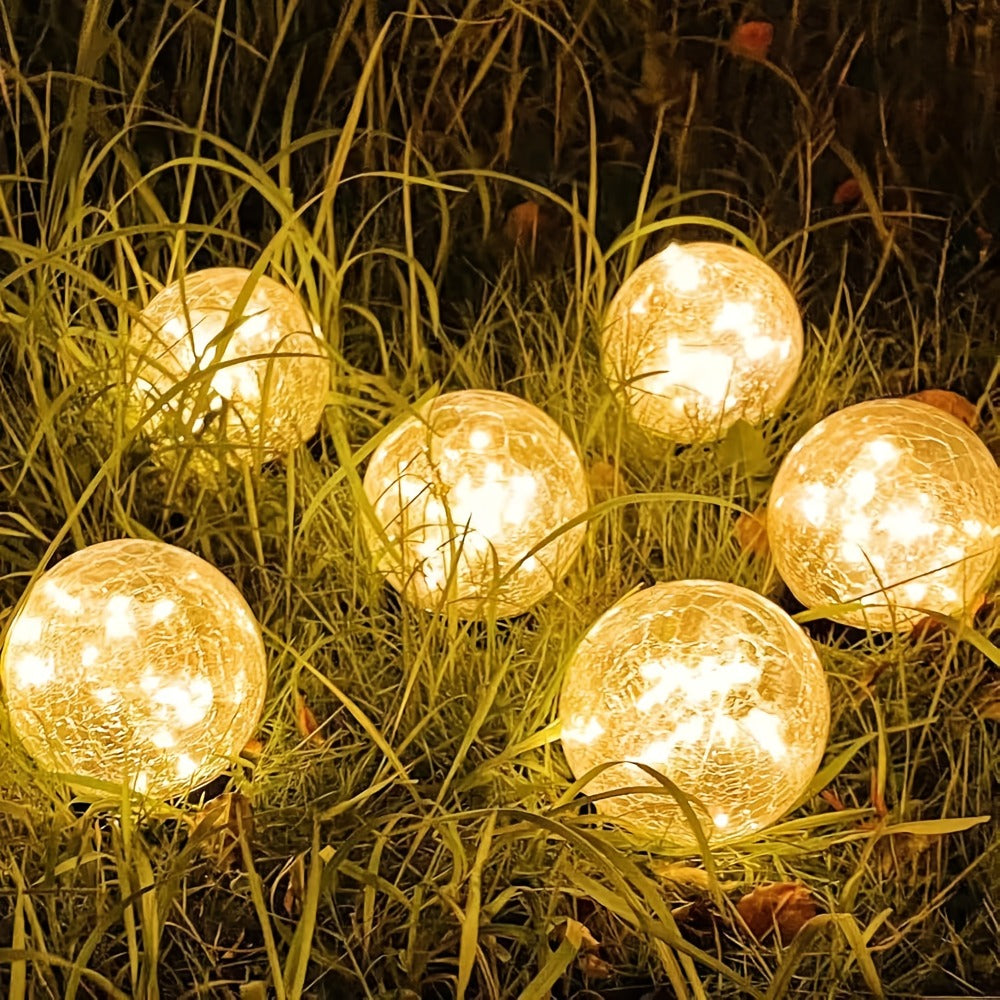 Solar Cracked-Glass Globe Garden Lights, Four-Piece Set in Warm White or Mixed Color Selections