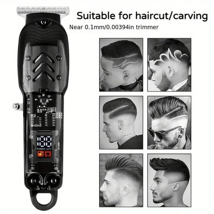 Hair Clipper Transparent-Shell Cordless Trimmer with LED Battery Display, USB Charging and Five Colors
