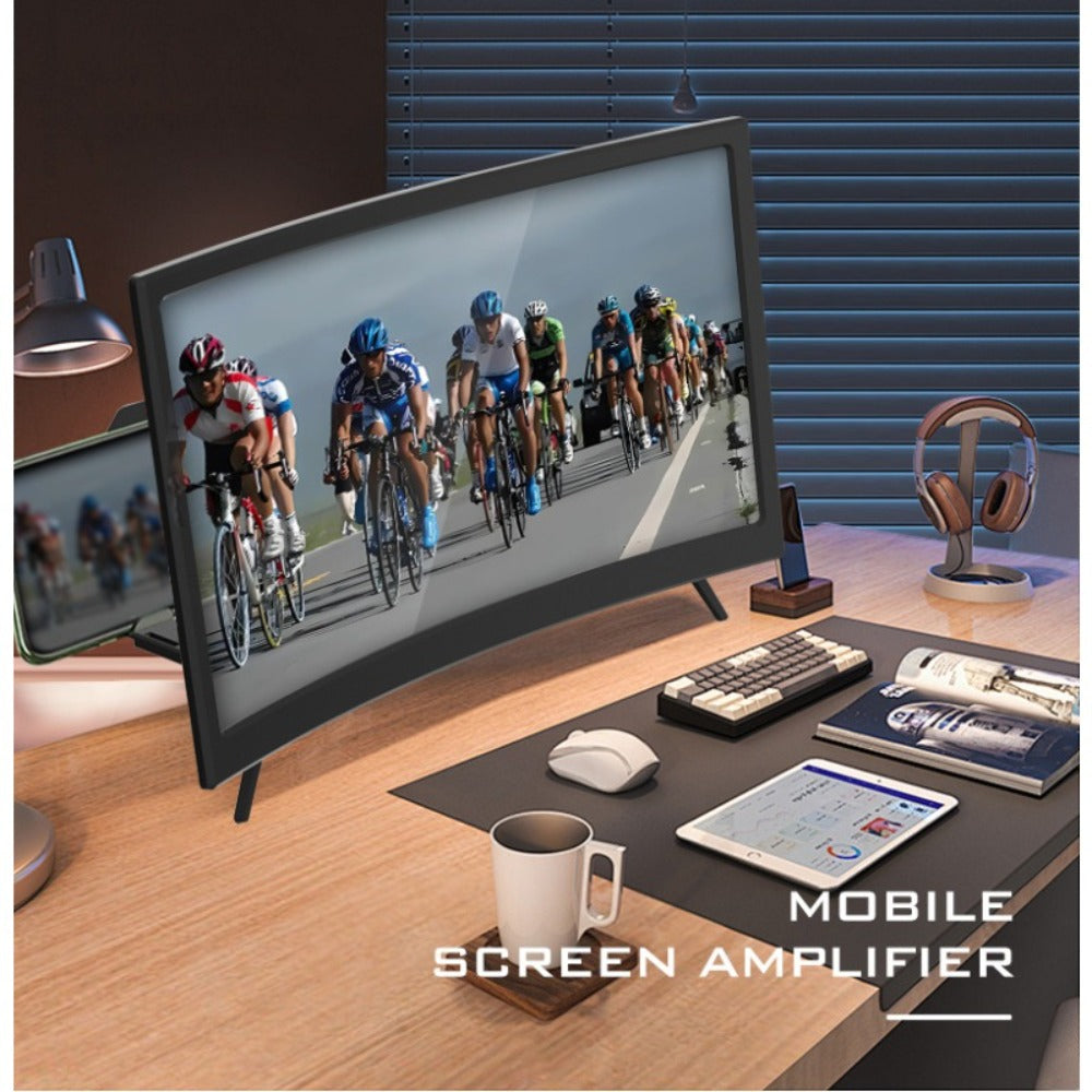 Sixteen-Inch Curved Phone Screen Magnifier with Foldable Stand and Pictured 35 cm Wide Lens