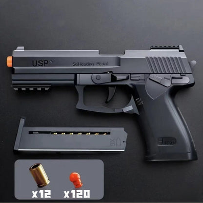 USP Clip Toy Gun Pistol with Continuous Shooting, 100 Bullets & 2 Magazines Rapid Fire Foam Blaster for Kids Boys Girls Ages 6+