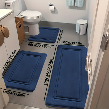 Bath Mat Set 3 Piece - Non-Slip Bathroom Rugs Super Absorbent Shower Mat, Thick Soft Bath Tub Floor Mat for Bathtub Shower Bathroom Heavy Foot Traffic, Modern Bathroom Decor Black Grey Beige Navy