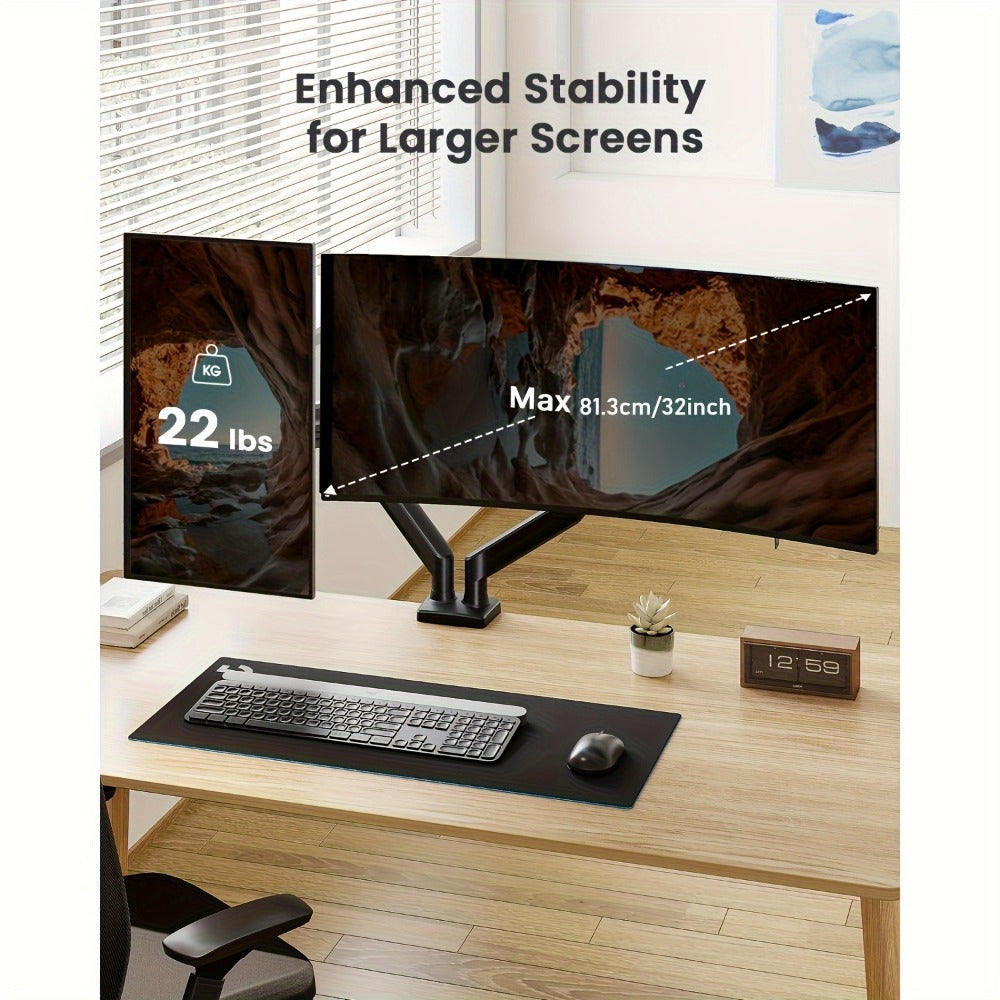 Dual Monitor Stand for 32 Inch Screens, Full Motion Dual Monitor Arm with 180° Swivel Tilt 360° Rotation