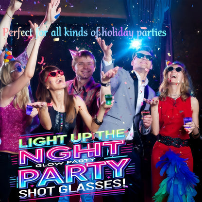 LED Light-Up Party Cup Set with 12 or 15 Short 2 oz Plastic Tumblers in Mixed Color Designs