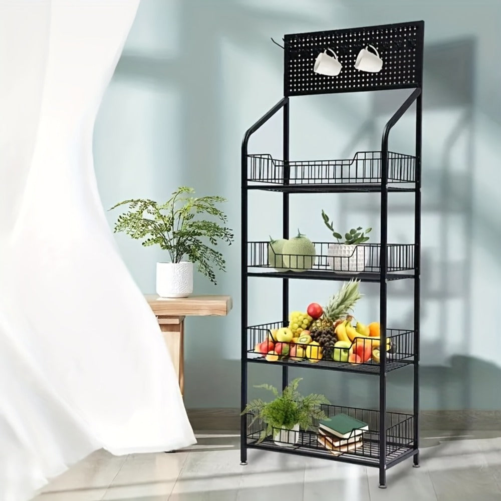 Four-Tier Rolling Display Rack with Wire Basket Shelves, Top Sign Panel and Exact 55 by 24 by 11 Option