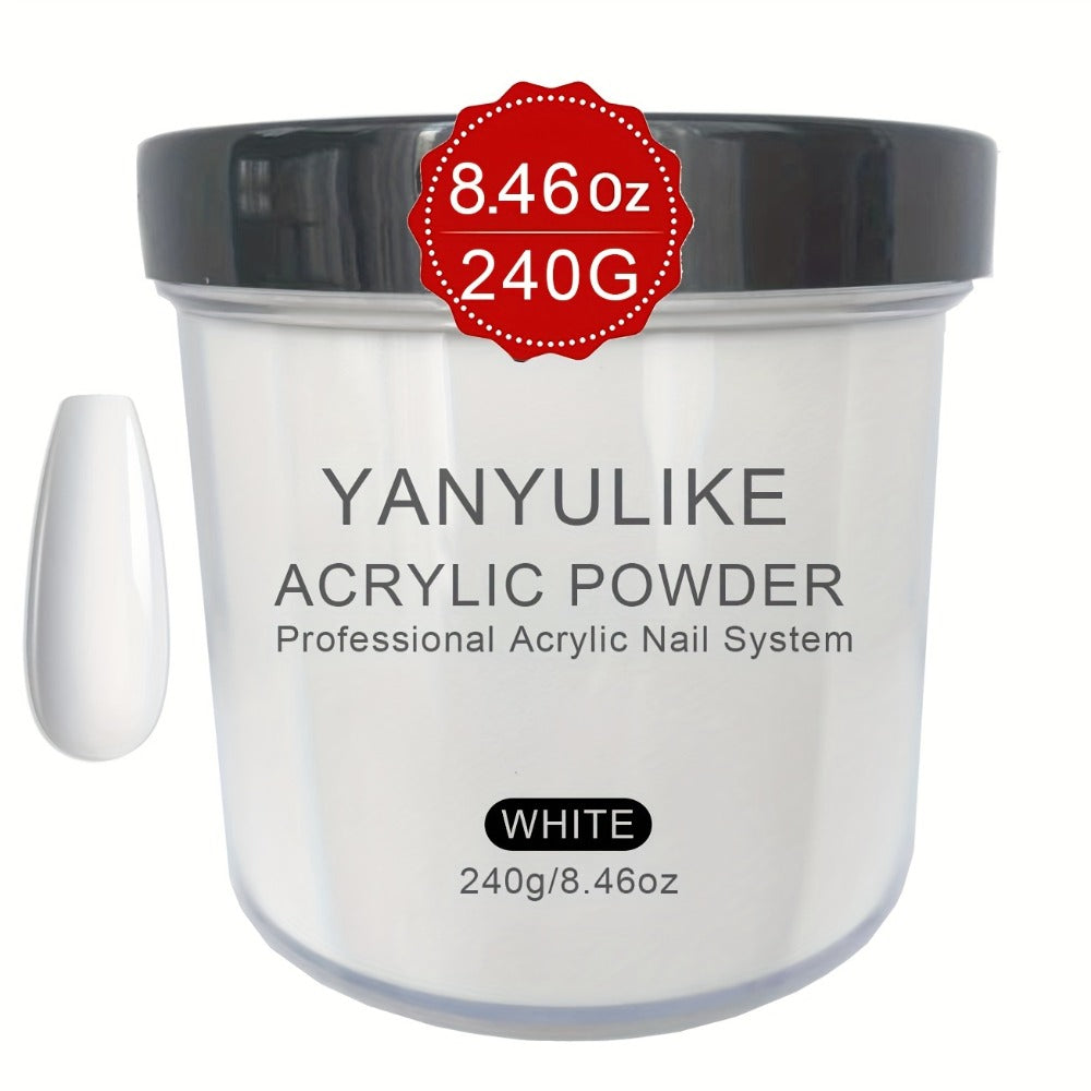 240g Acrylic Nail Powder Jar in Clear, Pink, Nude or White for Use with Compatible Acrylic Liquid