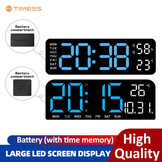 Large Digital LED Wall Clock Dual Alarm Clock with Temperature Date Display Brightness Adjustment 12/24H USB Powered for Living Room Bedroom Office Back to School Gift