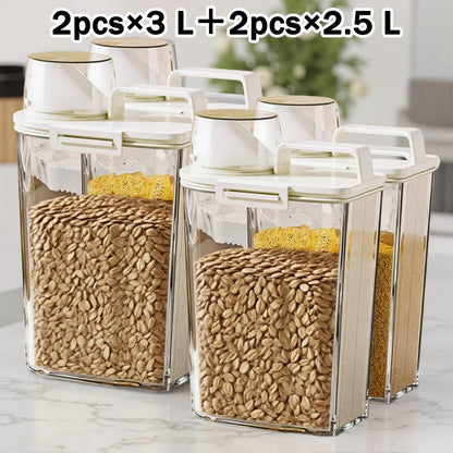 Food Storage Containers 2.5L and 3L PP Pantry Bins with Measuring Cups in Two-, Four- or Six-Pack Options