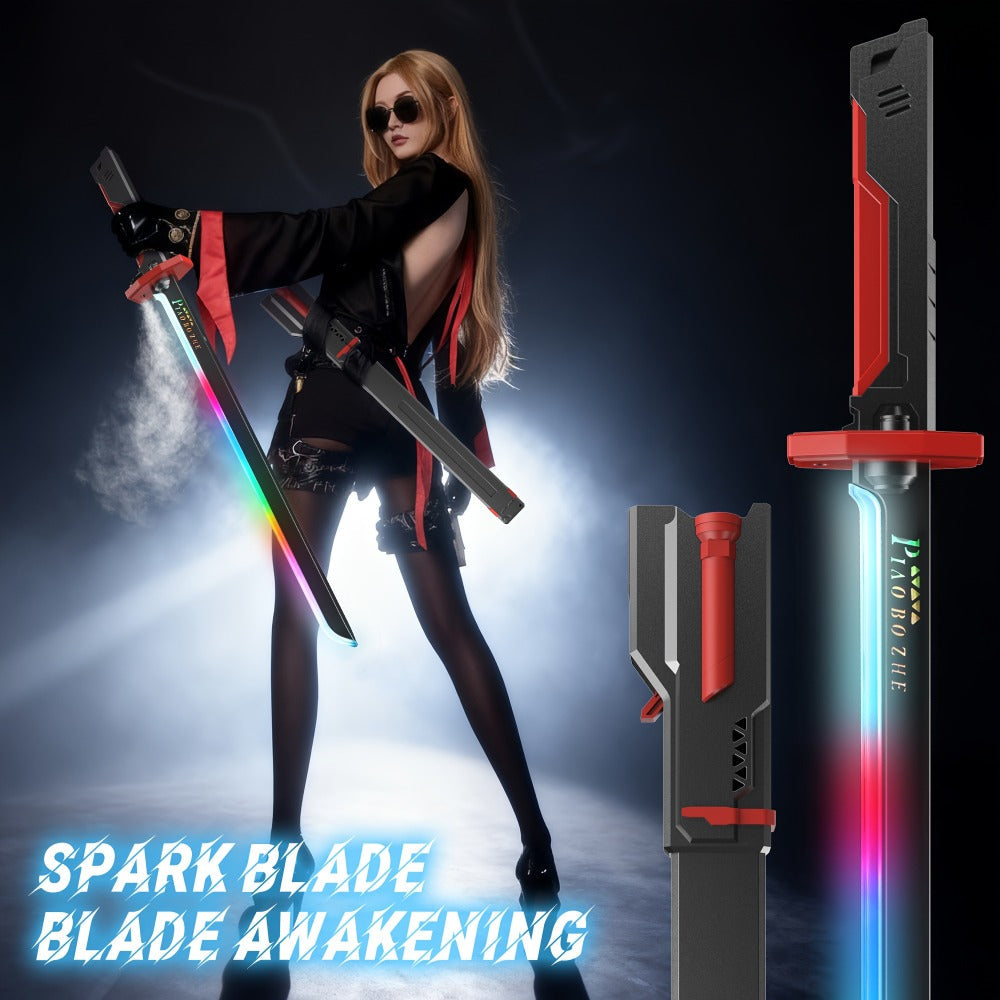LED Katana Sword 31.5" Pro Cosplay Light Katana with Ejecting Spark, Water Mist, Multi-Color LED & Sound Effects – Type-C Rechargeable Luminous Saber for Teens Adults Vlog Role Play Gift