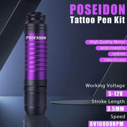 Tattoo Machine Kit POSEIDON TU12 Wireless Pen with 1500mAh Battery, USB-C, 20 Cartridges and Practice Skin
