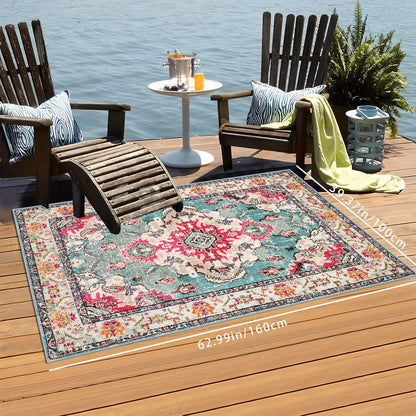 Outdoor Rug | Persian Floral Rubber Back Machine Washable Patio Garden