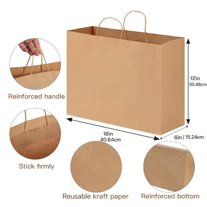 49-Piece Large Paper Shopping Bag Set with Reinforced Handles in White, Brown or Black for Gifts and Retail