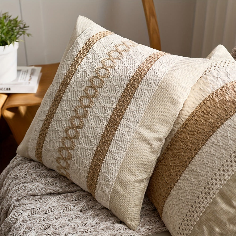 Brown and Beige Geometric Throw Pillow Covers, Two-Piece 18 x 18-Inch Set with Zipper Closures