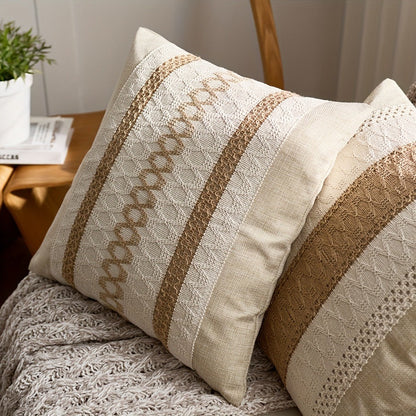 Brown and Beige Geometric Throw Pillow Covers, Two-Piece 18 x 18-Inch Set with Zipper Closures