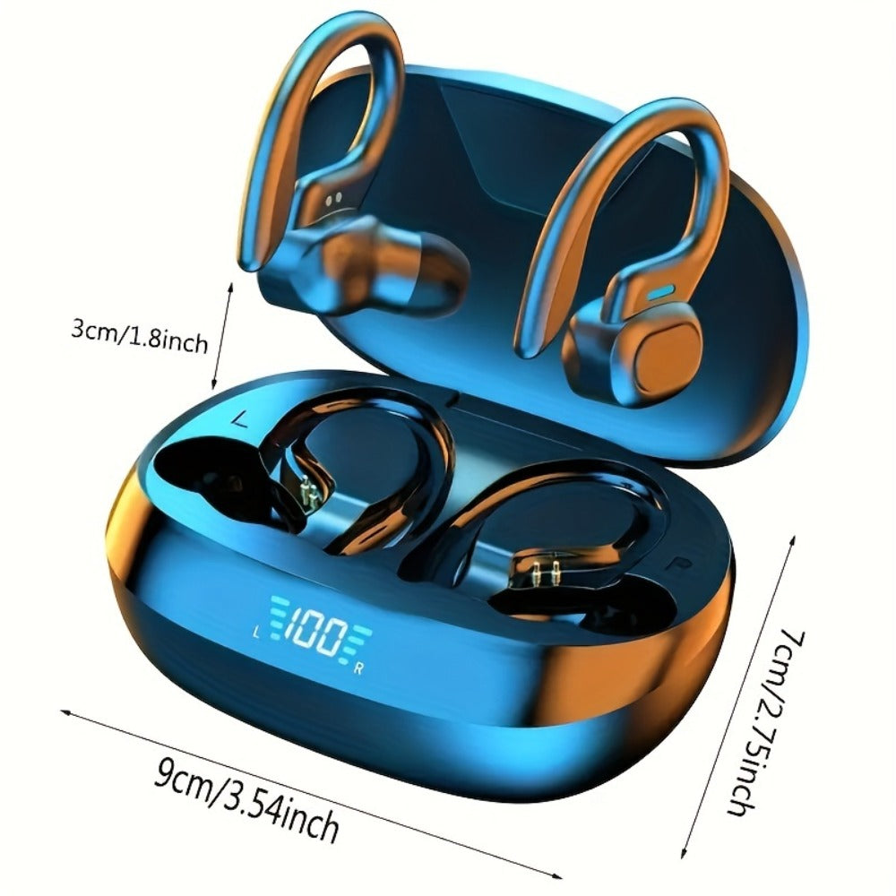 Wireless Earbuds Bluetooth 5.4 Open-Ear Sport Hooks with 24-Hour Playtime and LED Case for Running