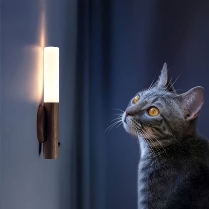 Night Light Motion Sensor Wall Lamp 2-Pack with USB Rechargeable Power, Magnetic Mount and Two Wood-Tone Finishes
