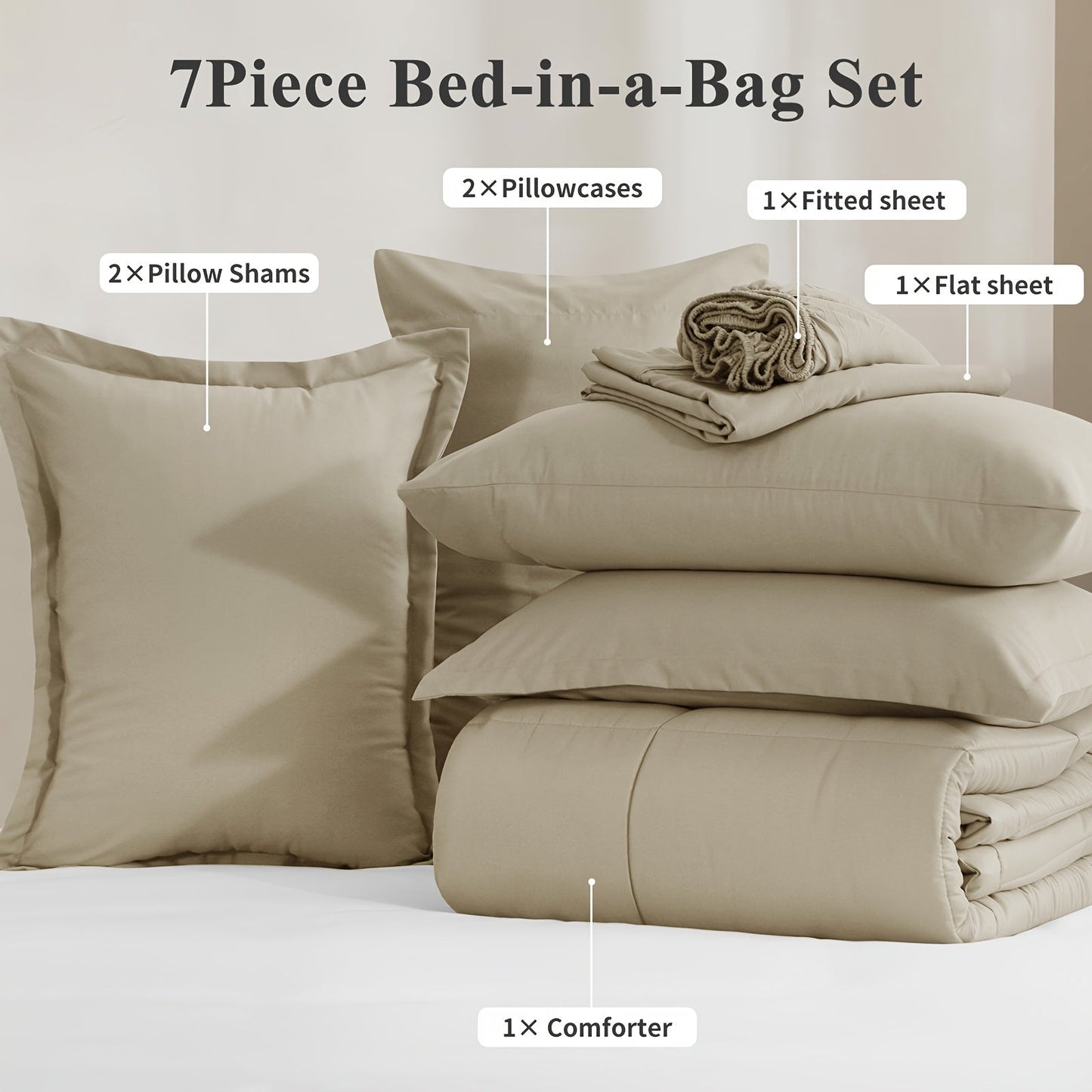 7 Piece Comforter Set Luxury Soft Fluffy Bedding All Season Bed in a Bag with Comforter Fitted Sheet Flat Sheet Pillowcases Hypoallergenic Breathable Easy Care Queen King Twin XL Full
