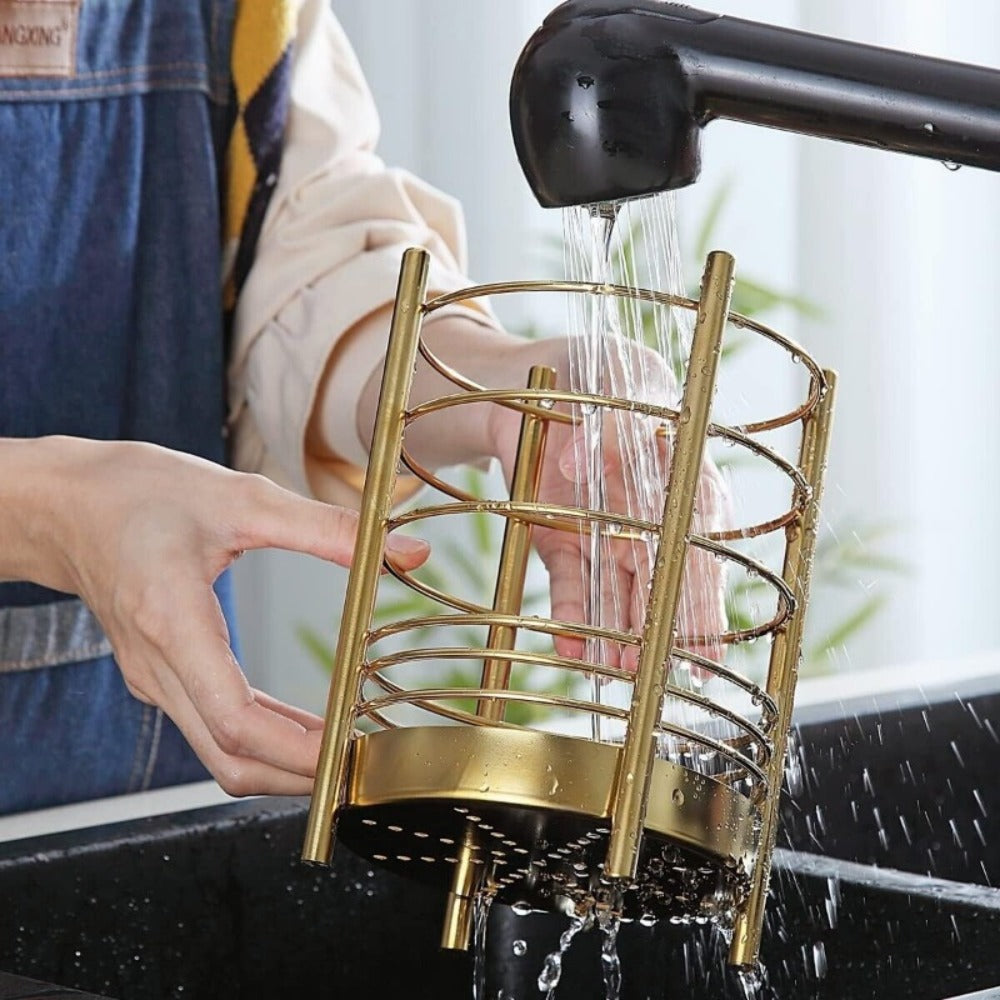 38-Piece Gold-Tone Silicone and Steel Kitchen Utensil Set with Holder, Measuring Tools and Accessories