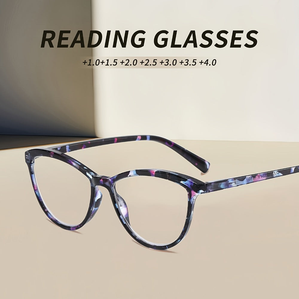 Reading Glasses – Six-Pair Floral Cat-Eye Blue-Light Reader Set with Spring Hinges in Seven Strengths