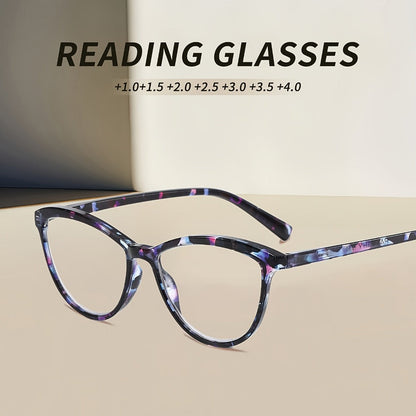 Reading Glasses – Six-Pair Floral Cat-Eye Blue-Light Reader Set with Spring Hinges in Seven Strengths