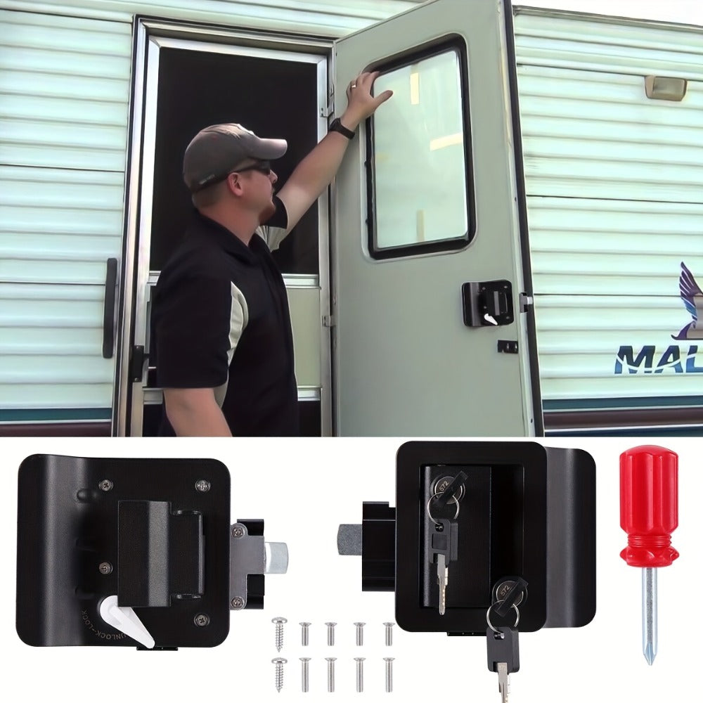 RV Door Lock Replacement – Travel Trailer Entry Door Lock with Deadbolt, Fits 2-3/4" x 3-3/4" Hole, 1-1/4" to 1-1/2" Door Thickness, Zinc Alloy, Includes 4 Keys, Compatible with Cargo & Horse Trailers