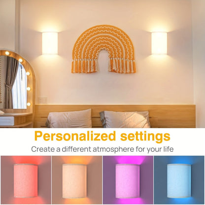 Rechargeable Two-Light Fabric Shade Wall Sconce Set with Magnetic Puck Lights and CCT or RGB Option