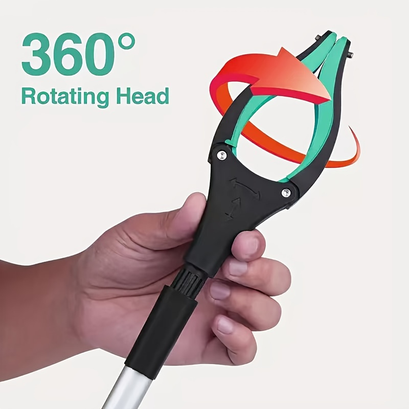 Folding Grabber Reacher with Rotating Silicone Jaws, Magnetic Pickup Tip, Wrist Cord and Green Handle
