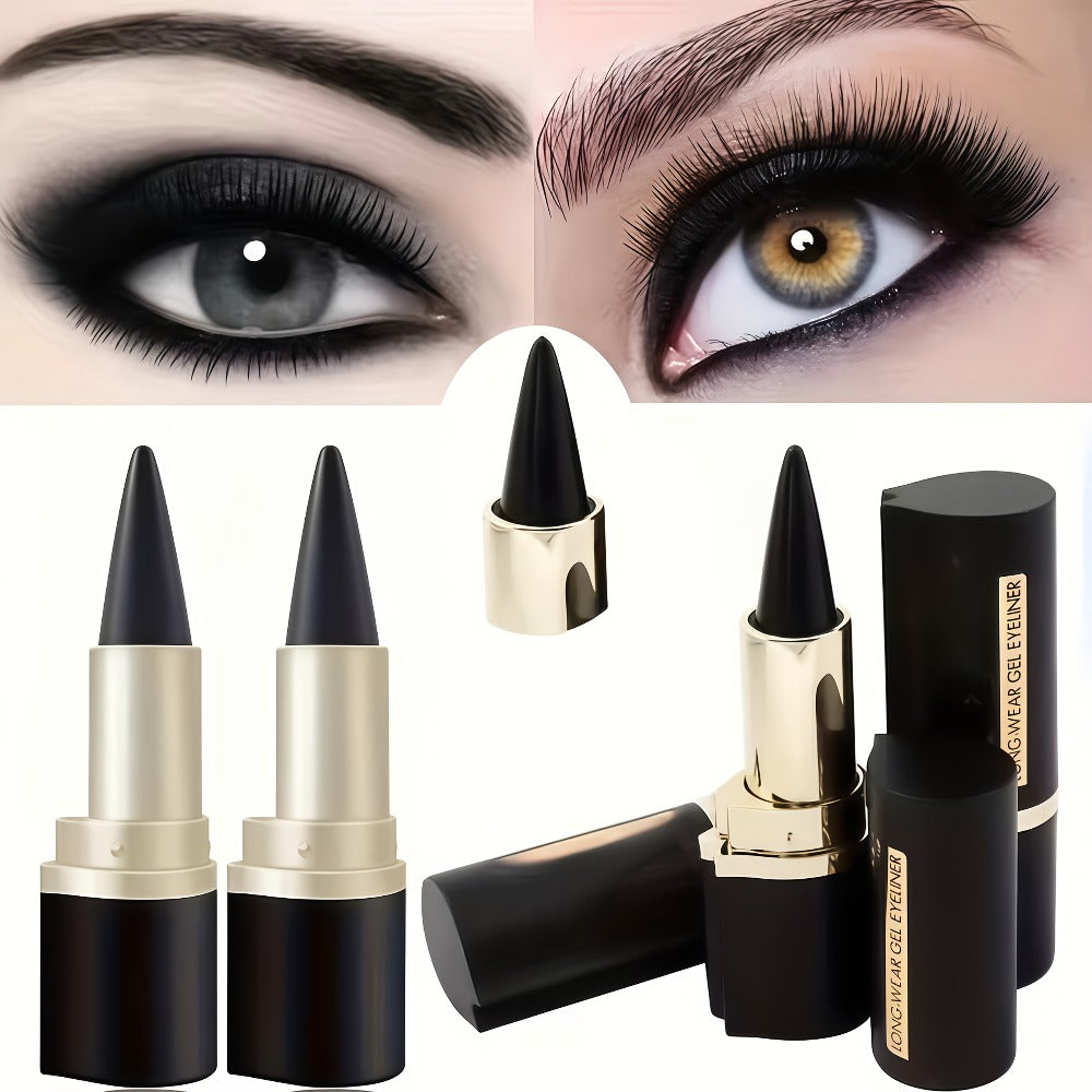 Compact Matte-Look Black Cone-Tip Eyeliner Set with Three Twist-Up Sticks in Black and Gold Cases
