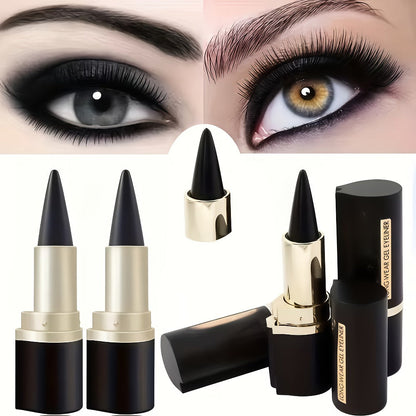 Compact Matte-Look Black Cone-Tip Eyeliner Set with Three Twist-Up Sticks in Black and Gold Cases