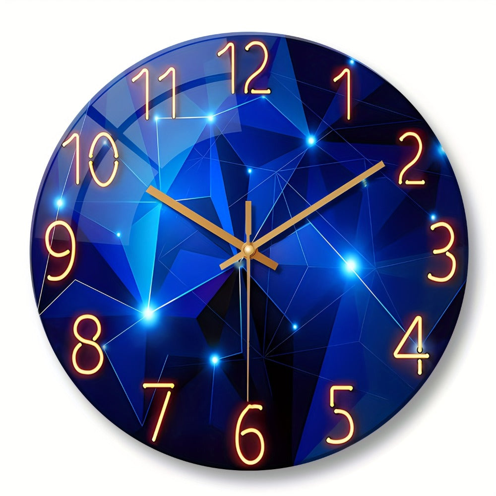 Blue Glass-Face Wall Clock with Gold-Tone Numerals, Quartz Movement and Five Diameter Options from 12 to 24 Inches