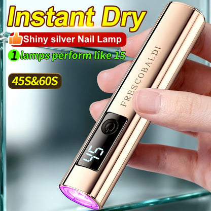 Portable LED Nail Lamp Handheld Mini USB Gel Nail Dryer with LCD Display — Fast Curing Light for Gel Polish Acrylic Nails, Compact Cordless Nail Light for Home & Salon Manicure Pedicure, Gold Rose Gold Metal