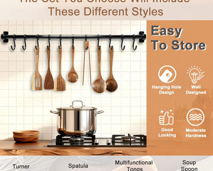 Wooden Kitchen Utensils Set 3/5/7Pcs – Natural Wood Spoons, Spurtle, Ladle & Wok Spatulas for Non-Stick Pans | Heat Resistant, Ergonomic Handle, Easy to Clean