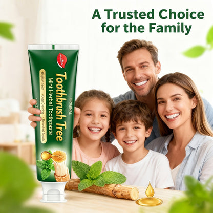 Three-Pack 100g Mint Toothpaste with Flip-Cap Tubes, Cartons and Toothbrush Tree Label Design