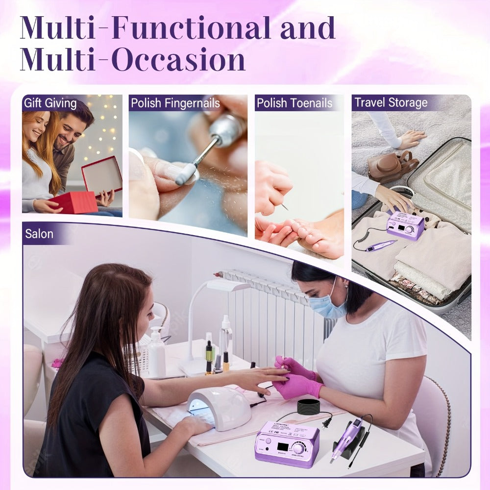 Nail Drill Kit 35000 RPM with 100 Sanding Bands Multiple Drill Bits Electric Nail File for Acrylic Gel Nails Manicure Pedicure Salon Home Use Purple Pink Black