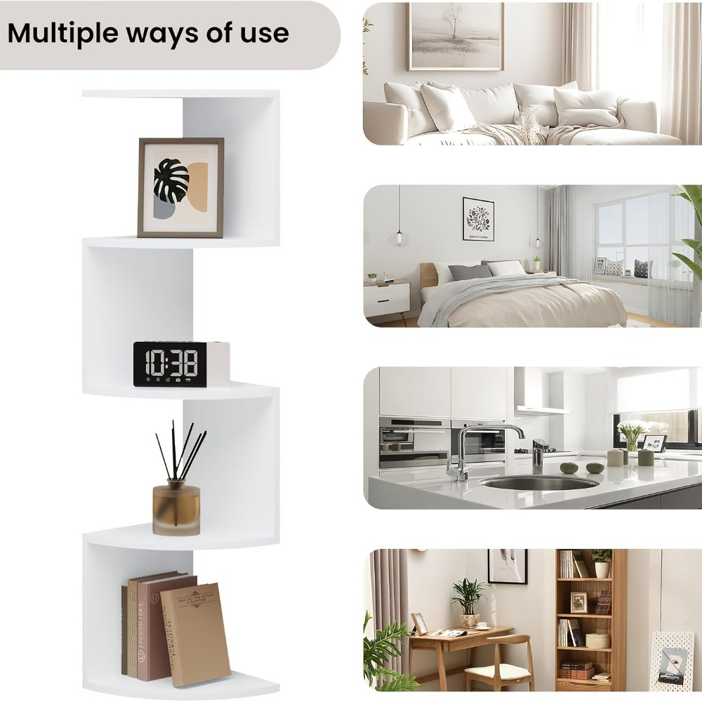 5-Tier Wall-Mounted Corner Shelf – Space-Saving Floating Storage Organizer in White Acrylic for Bathroom, Living Room, Bedroom, Kitchen & Office, Decorative Corner Rack & Versatile Room Organizer