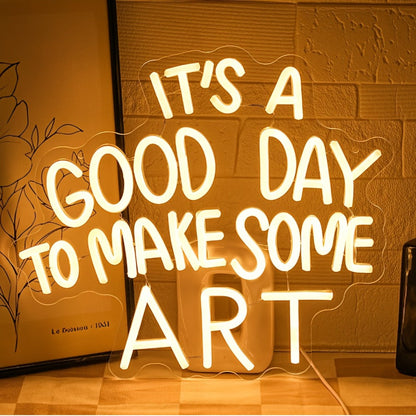LED Neon Sign "Today Is a Great Day for Creating Art" Dimmable Wall Light for Study Room Classroom Home Living Room – Creative Art LED Neon Light Decor Gift for Artists Teachers Students