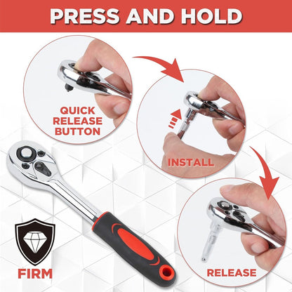 Fifty or Fifty-Three Piece Auto and Bicycle Repair Tool Set with Ratchet, Sockets and Orange Case