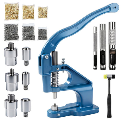 Grommet Machine Kit Heavy Duty Eyelet Punch Tool Set – 3 Setting Dies 3 Punching Dies 6mm 10mm 12mm Hand Press with 3000 Silver & Gold Grommets for Fabric Leather Canvas Tarp Crafts