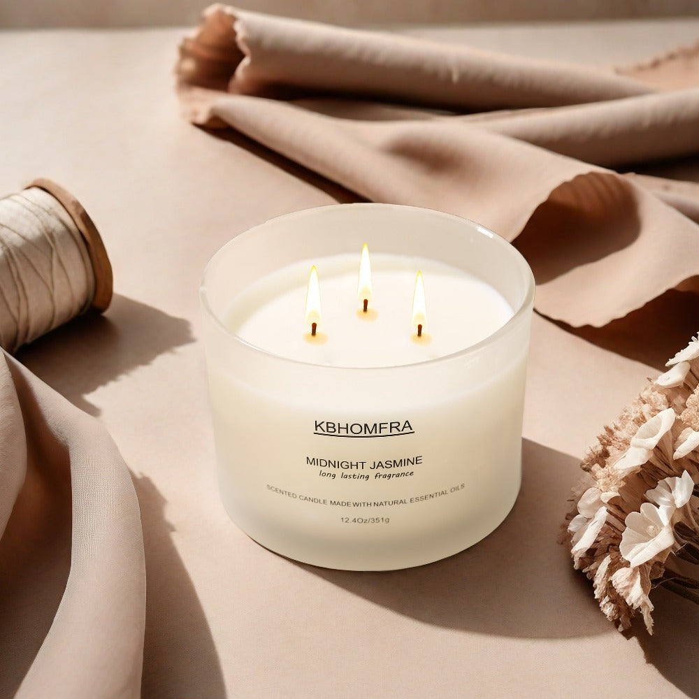 12.4oz Candle with Three Cotton Wicks, Wide Glass Jar, Gift Box and Six Fragrance Selections