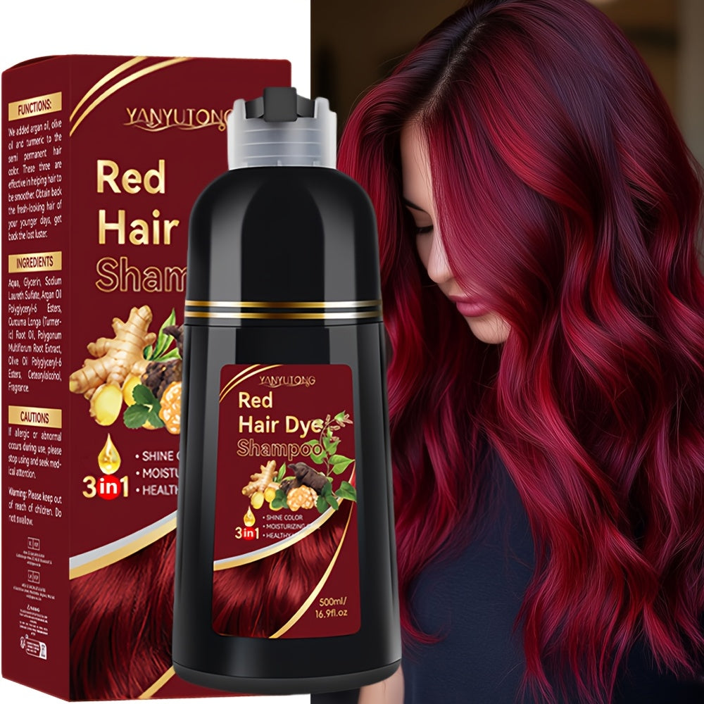 Hair Dye Shampoo, YANYUTONG 500ml Bottle with Black, Brown, Chestnut Brown and Red Shade Options
