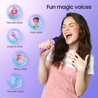 Portable Karaoke Machine with 2 Wireless Microphones, 3-Piece Bluetooth Speaker Set, Ambient Night Lamp Lighting, Birthday Gift for Adults, Kids & Bedroom Home Entertainment